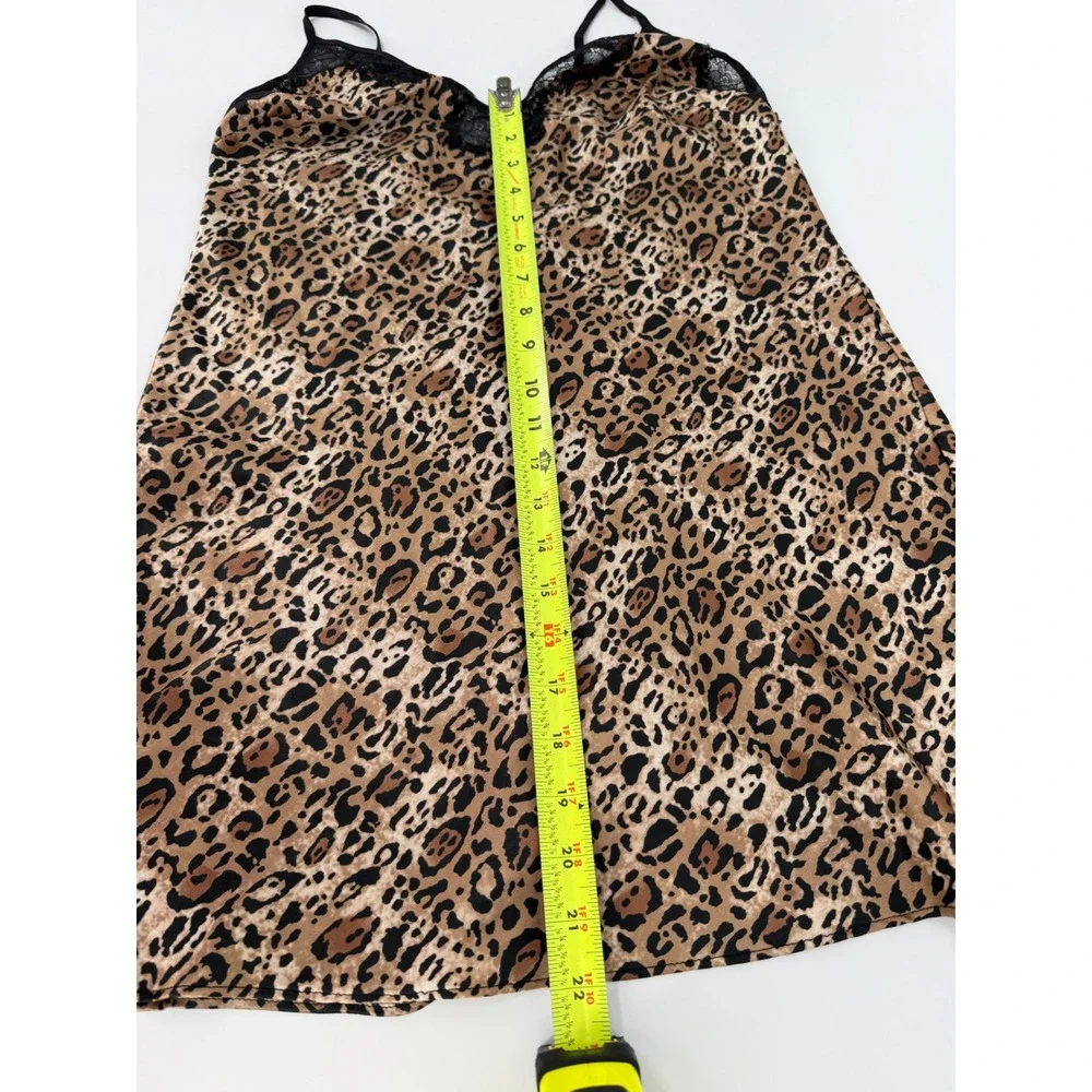 Victoria's Secret Leopard Print Satin Lace Trim Slip Dress Chemise Medium